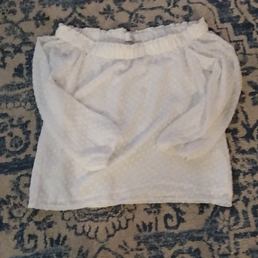 Textile Elizabeth and James White Swiss Dot Boho Peasant Blouse xs